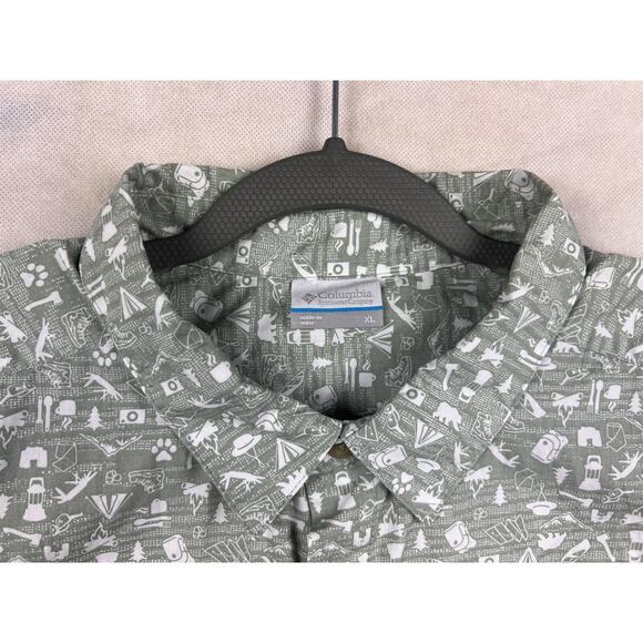Columbia Shirt Mens XL Rogers Peak Print Green Hiking Button Up Short Sleeve Top - Picture 1 of 8
